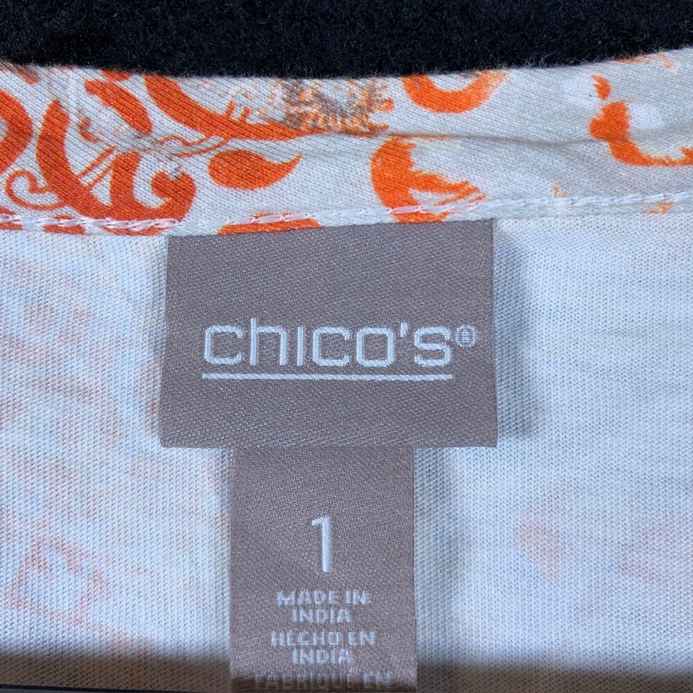 Chicos Womens Blouse Multicolored Paisley 3/4 Sleeve Front Key Hole 1 (M) - Picture 8 of 11